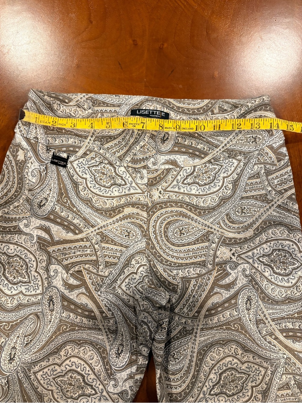 LISETTE Paisley Print leggings in Taupe, Cream & Gray, size s/m - Picture 3 of 5